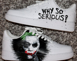 The Joker's face on a pair of custom Air force ones